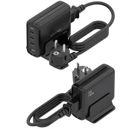 Aisens Cargador Sobremesa GaN 140W 3xUSB-C y 1xUSB-A Negro